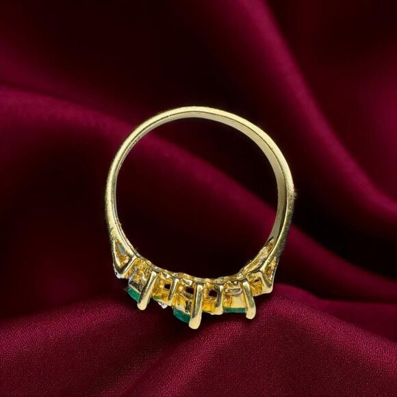 VINTAGE- 10K Gold - Natural Colombian Emerald Diamond Ring -sz 6 -Marquise -1.7g - Picture 16 of 16